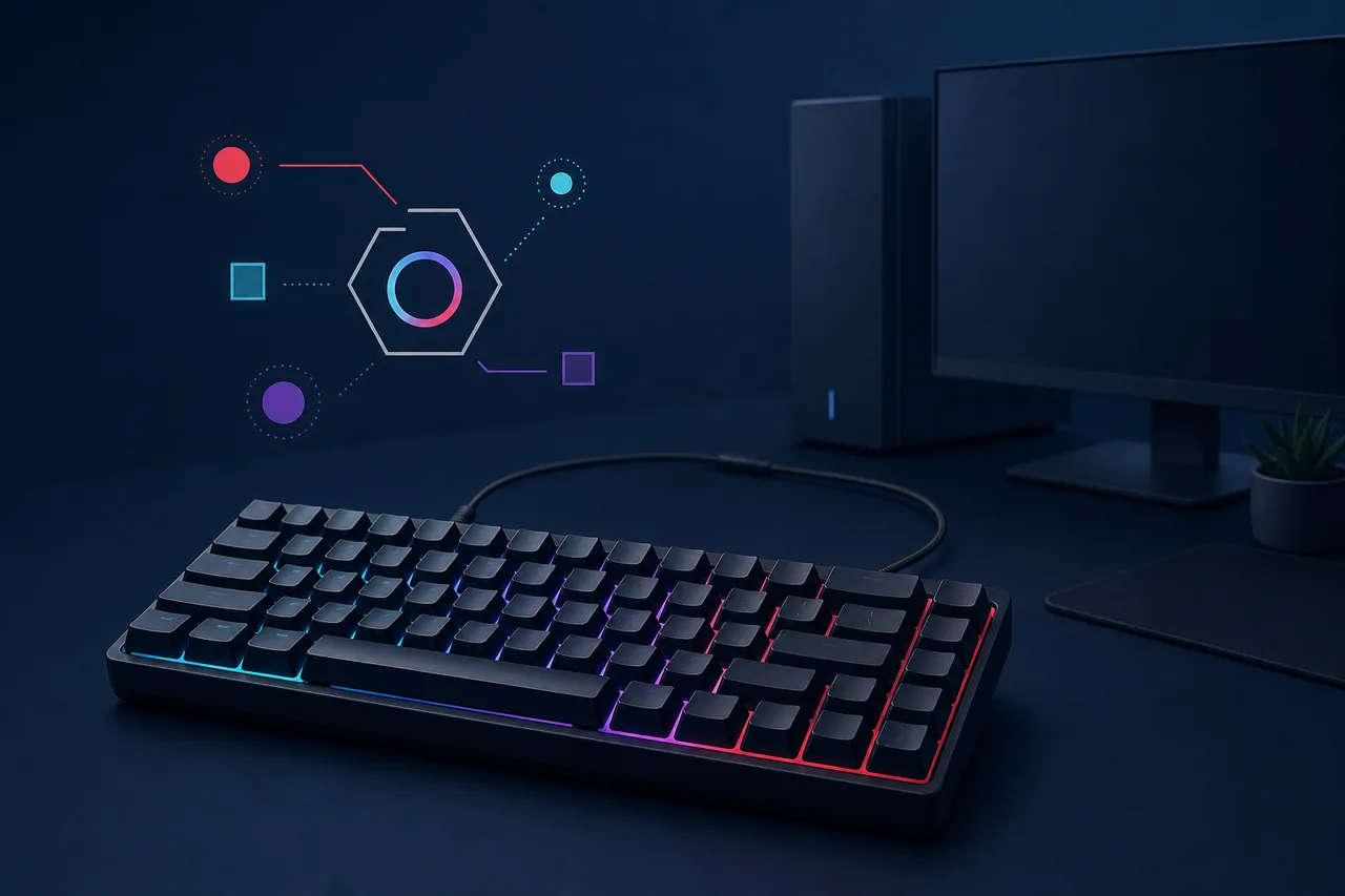 Tastiera Corsair con illuminazione RGB collegata a un PC Windows per la configurazione di iCUE