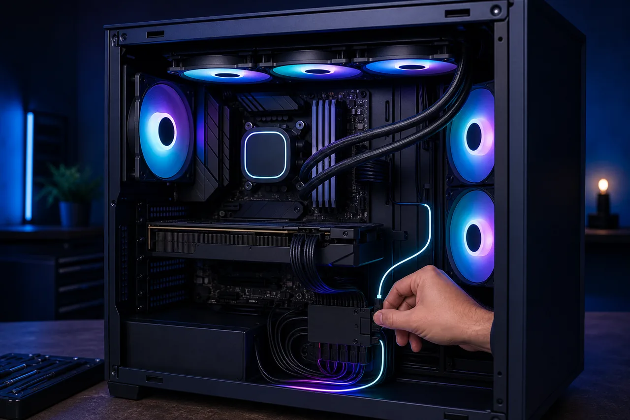 Editorial illustration of checking a PC fan controller connection