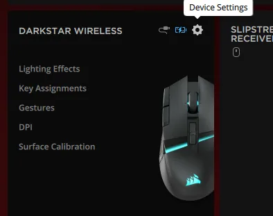 Official Corsair iCUE Device Settings screen for a firmware update