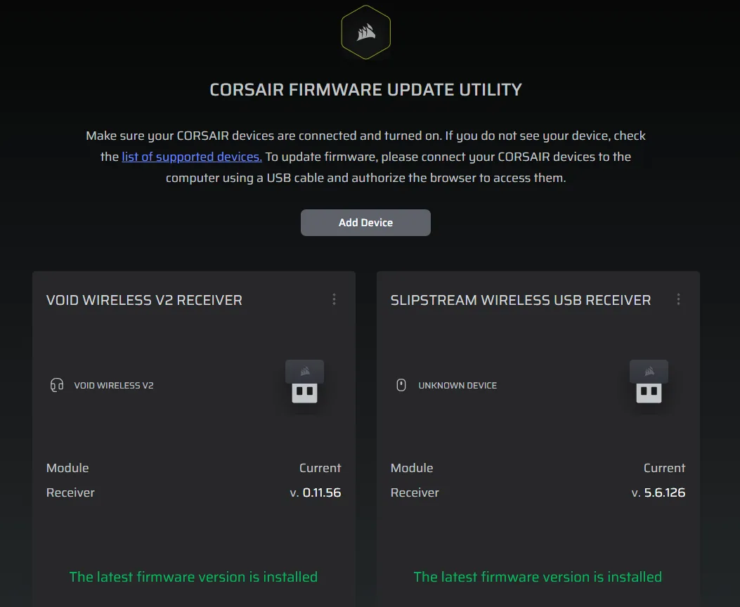 Official Corsair browser firmware recovery tool